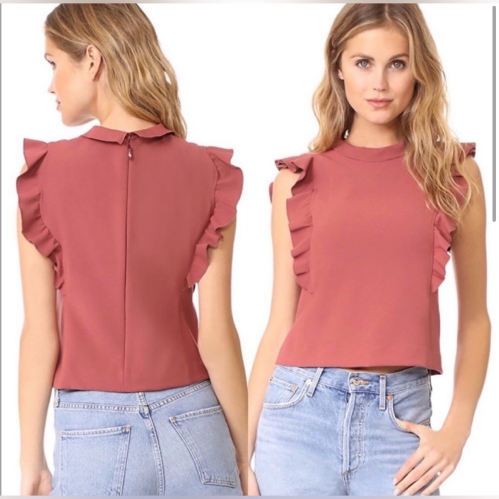 REBECCA TAYLOR Ruffle Suiting Blouse Lipstick Pink Dusty Rose Shirt Layering Top